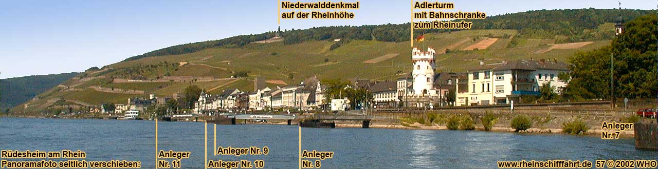 Rdesheim am Rhein. Panoramafoto mit Schiffsanlegern.